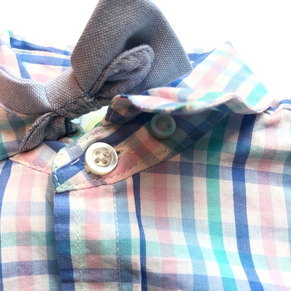 Little Me Boys One Piece with Bow Tie 6 months Pastel White Blue Green Snaps - Picture 4 of 7